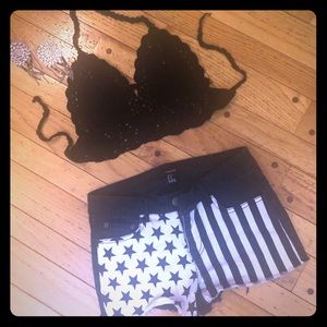 Crocheted black bra top and shorts bundle
